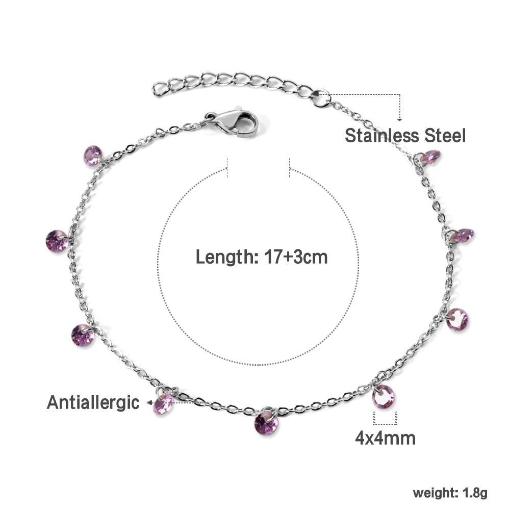 9 Pink & Purple Diamonds & Mixed Color Diamonds Bracelet 17+3cm