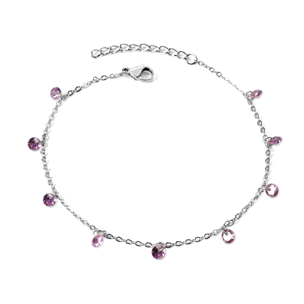 9 Pink & Purple Diamonds & Mixed Color Diamonds Bracelet 17+3cm