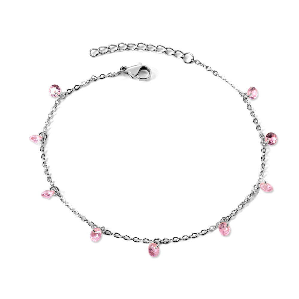 9 Pink & Purple Diamonds & Mixed Color Diamonds Bracelet 17+3cm