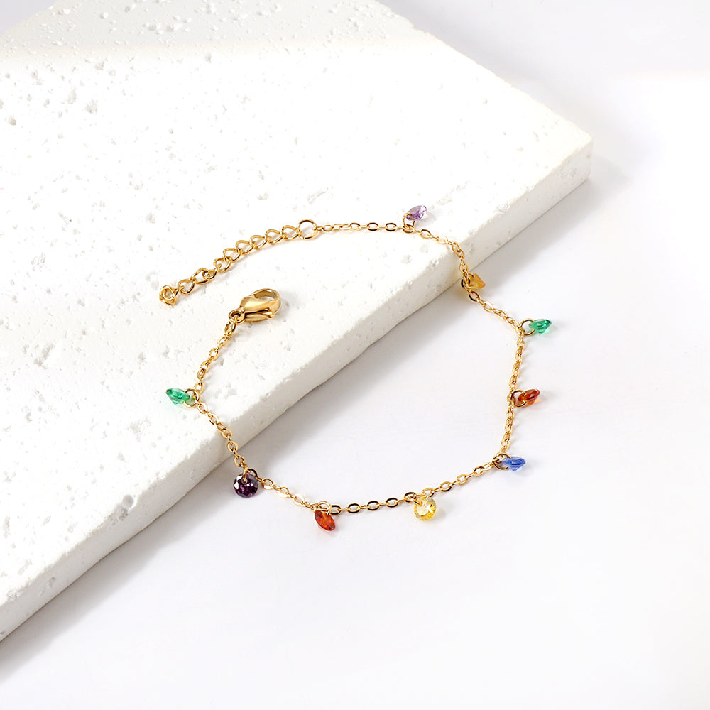 9 Pink & Purple Diamonds & Mixed Color Diamonds Bracelet 17+3cm