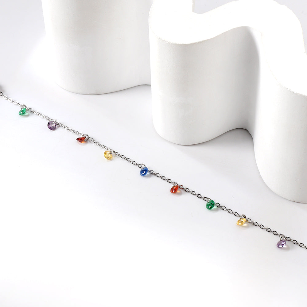 9 Pink & Purple Diamonds & Mixed Color Diamonds Bracelet 17+3cm