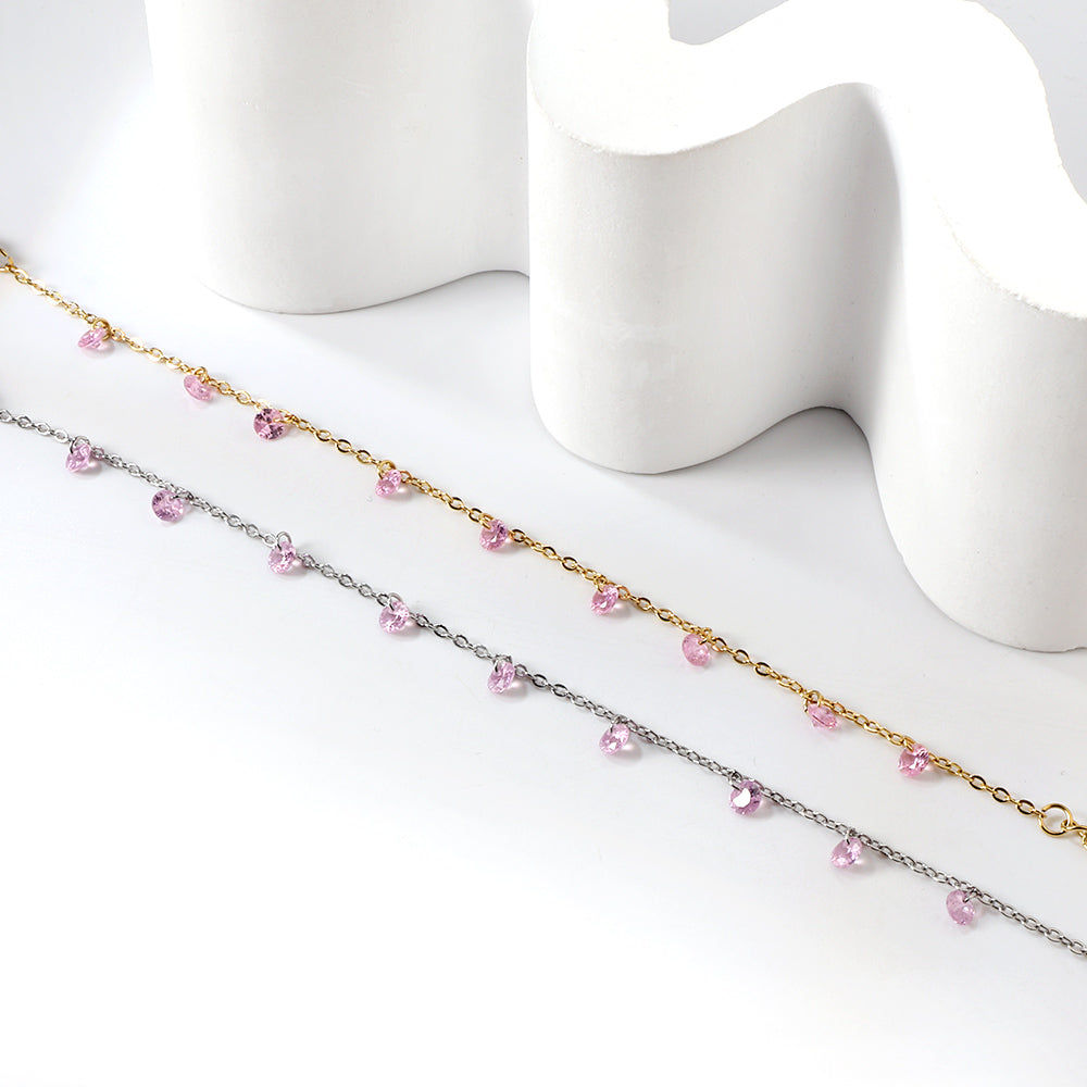 9 Pink & Purple Diamonds & Mixed Color Diamonds Bracelet 17+3cm