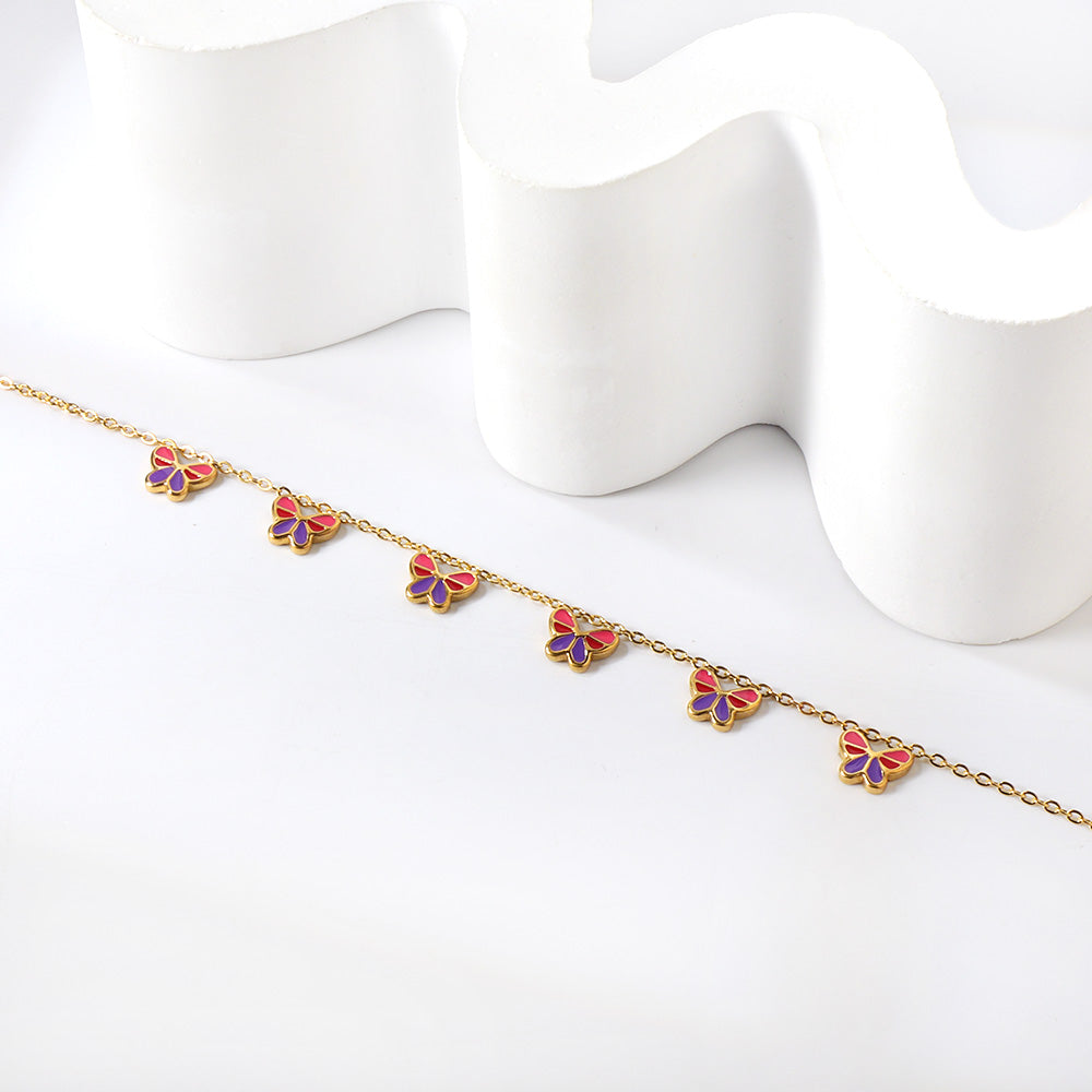 6 Mixed Color Butterfly Accessory Anklets 20+5cm Gold Steel
