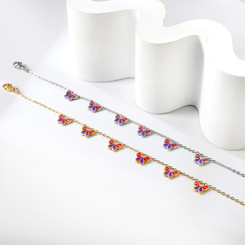 6 Mixed Color Butterfly Accessory Anklets 20+5cm Gold Steel