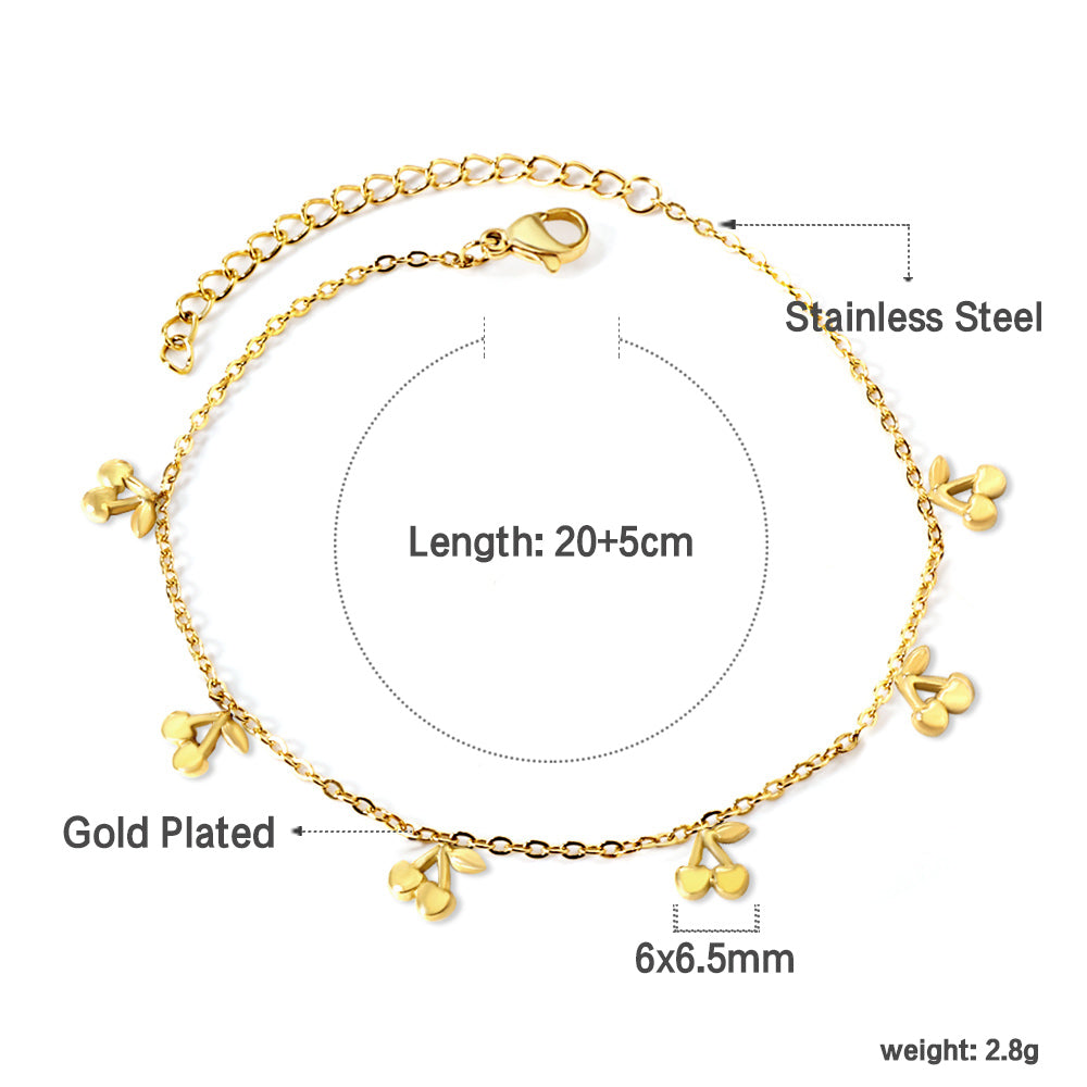 6 Cherry Accessory Anklets 20+5cm Steel Golden