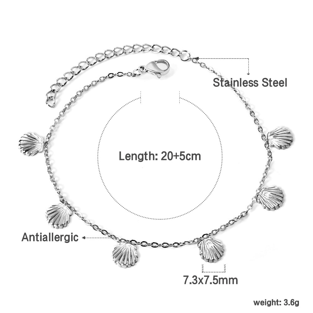 6 Shell Accessory Anklets 20+5cm Gold Steel