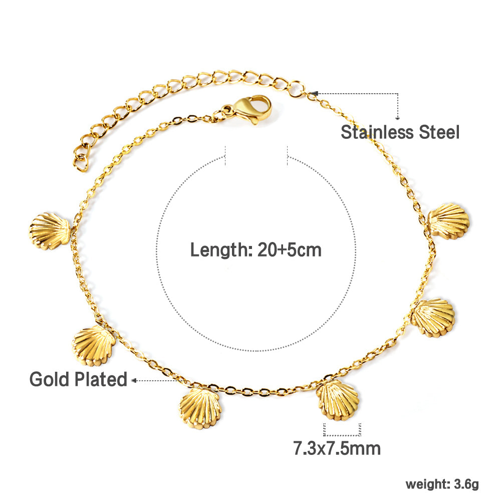 6 Shell Accessory Anklets 20+5cm Gold Steel