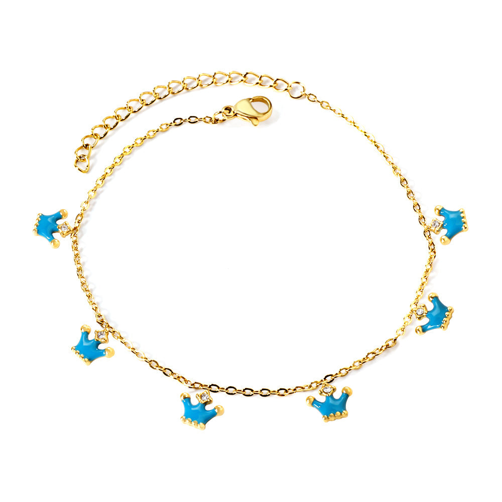 6 Blue Drip Crown Accessories Anklet 20+5cm Steel Golden