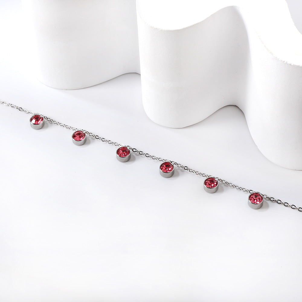 6 white & rose diamonds anklet 20+5cm steel color gold color