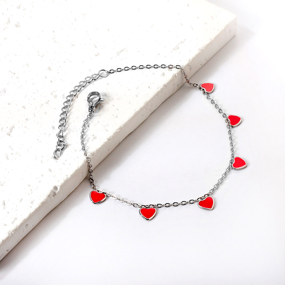 6 Black Drip & Red Drip & Purple Drip & Crimson Drip Heart Accessory Anklet 20+5cm Steel Color Gold Color