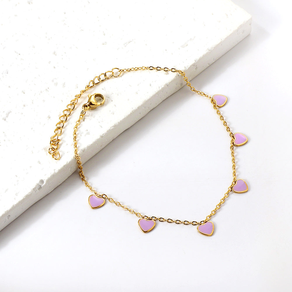 6 Black Drip & Red Drip & Purple Drip & Crimson Drip Heart Accessory Anklet 20+5cm Steel Color Gold Color