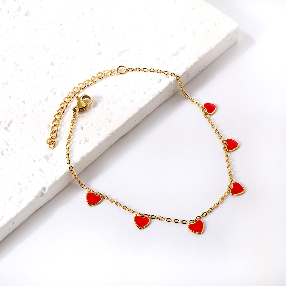 6 Black Drip & Red Drip & Purple Drip & Crimson Drip Heart Accessory Anklet 20+5cm Steel Color Gold Color