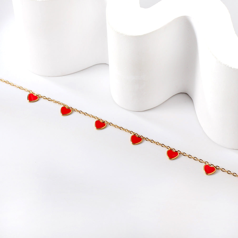 6 Black Drip & Red Drip & Purple Drip & Crimson Drip Heart Accessory Anklet 20+5cm Steel Color Gold Color