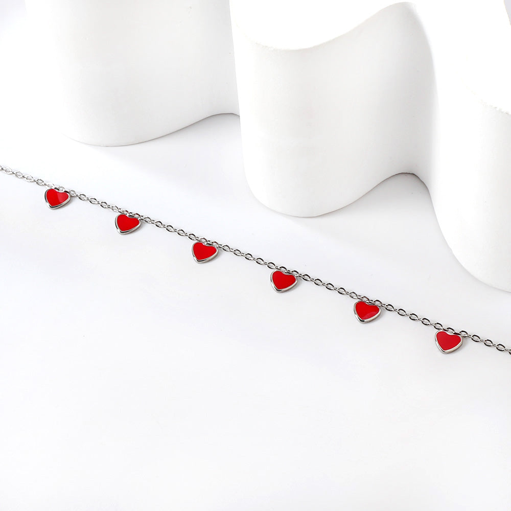 6 Black Drip & Red Drip & Purple Drip & Crimson Drip Heart Accessory Anklet 20+5cm Steel Color Gold Color