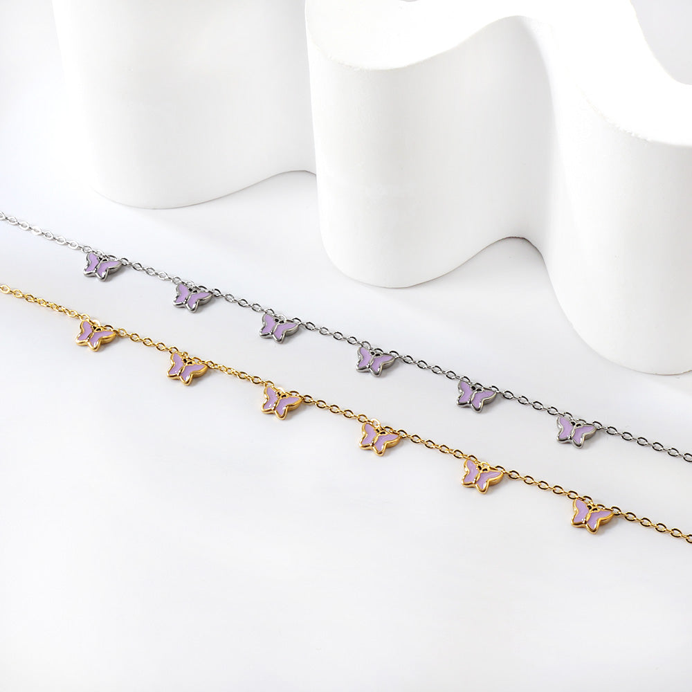 6 Purple & Blue Butterfly Butterfly Anklet 20+5cm Steel Gold