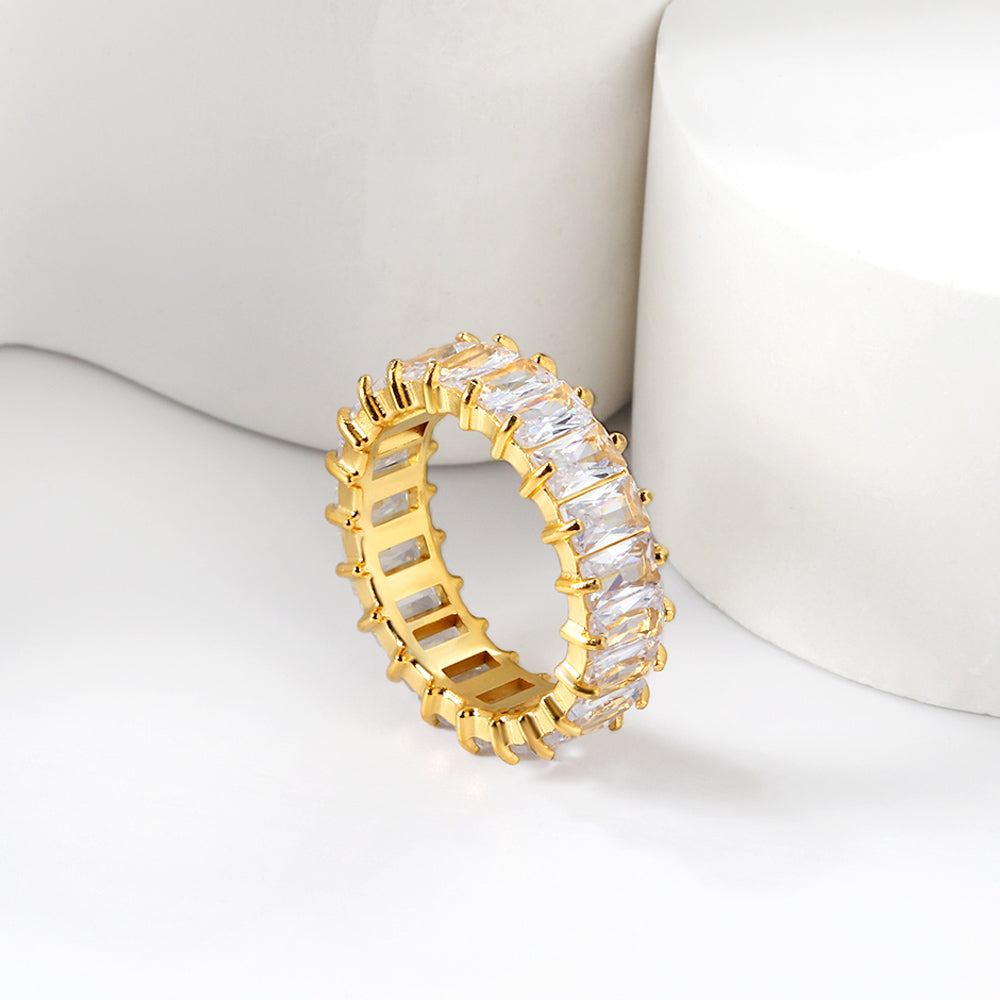 Wholesale Rectangular full diamond ring female fashion light luxury hundred trend exquisite niche design finger ring