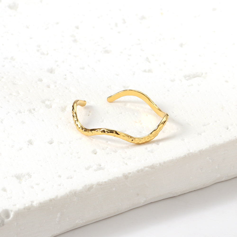 Stainless Steel 18K Gold Irregular Whacked Wave Open End Ring