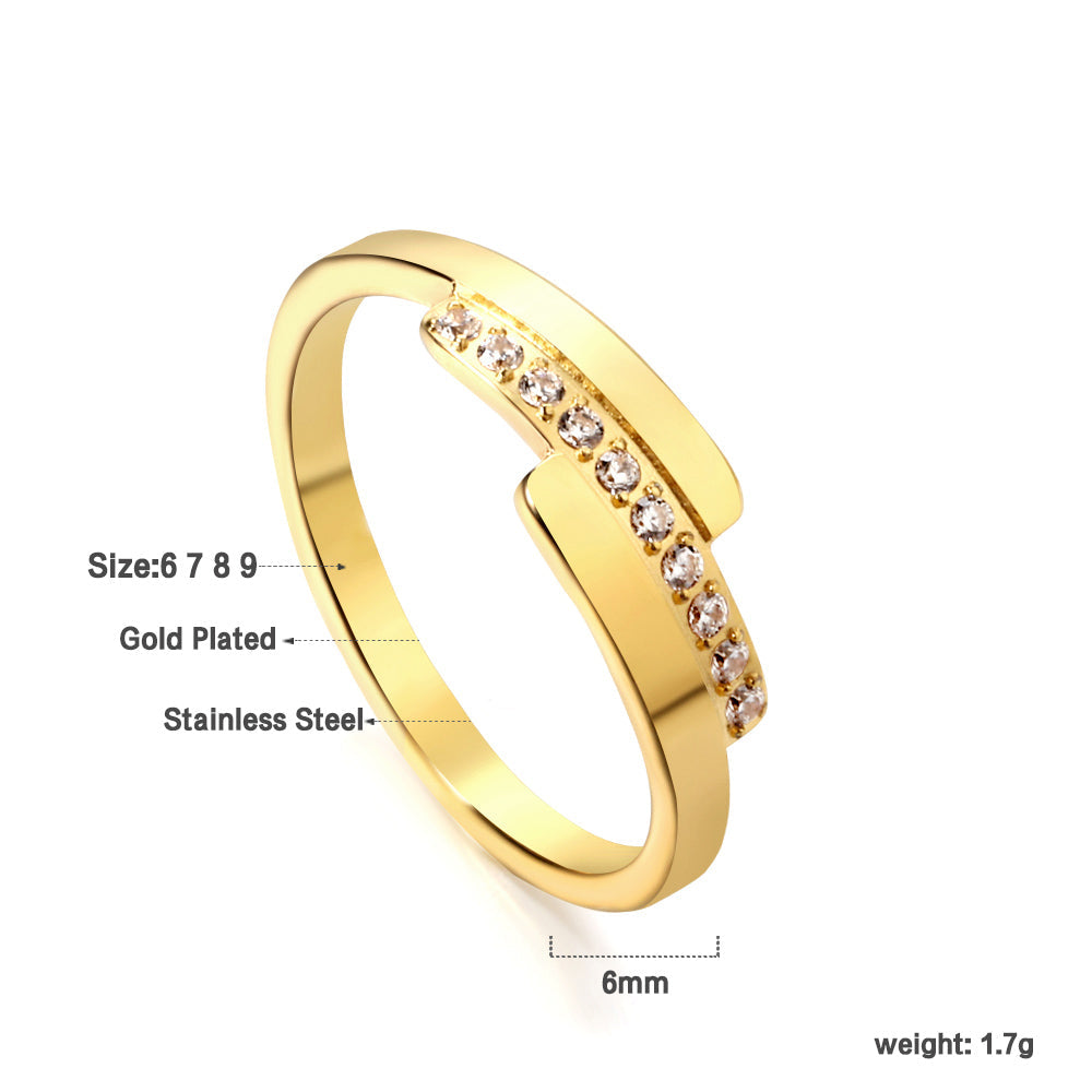 Fashion new step ladder set diamond ring flash zirconium stainless steel 18K gold index finger ring niche personality