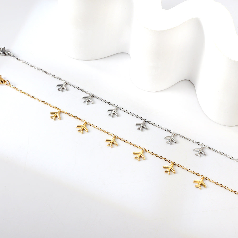 6 Airplane Accessory Anklets 20+5cm Steel Golden