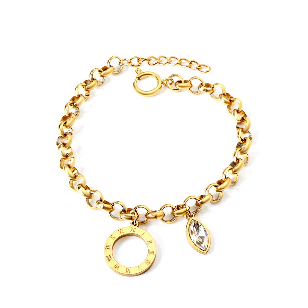 Circle Arabic numerals + eye white diamond accessories bracelet 18+3cm gold