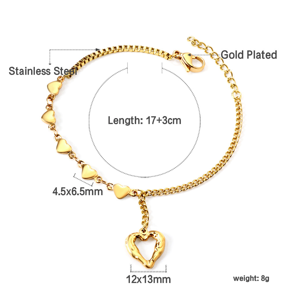 2024 New Year 5 Small Heart + Hollowed Out Heart Accessories Bracelet 17+3cm