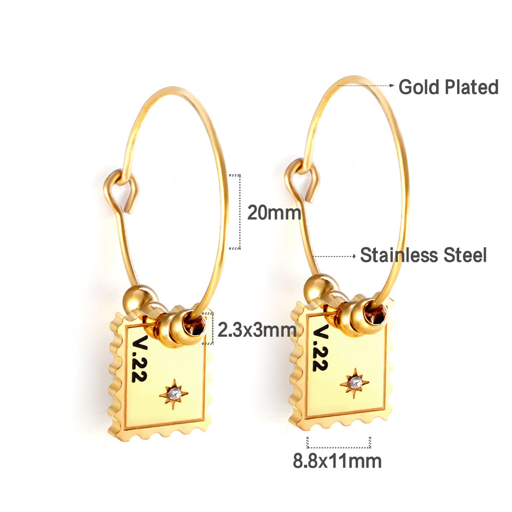 New Stainless Steel Circles With Stamps And Diamonds Earrings