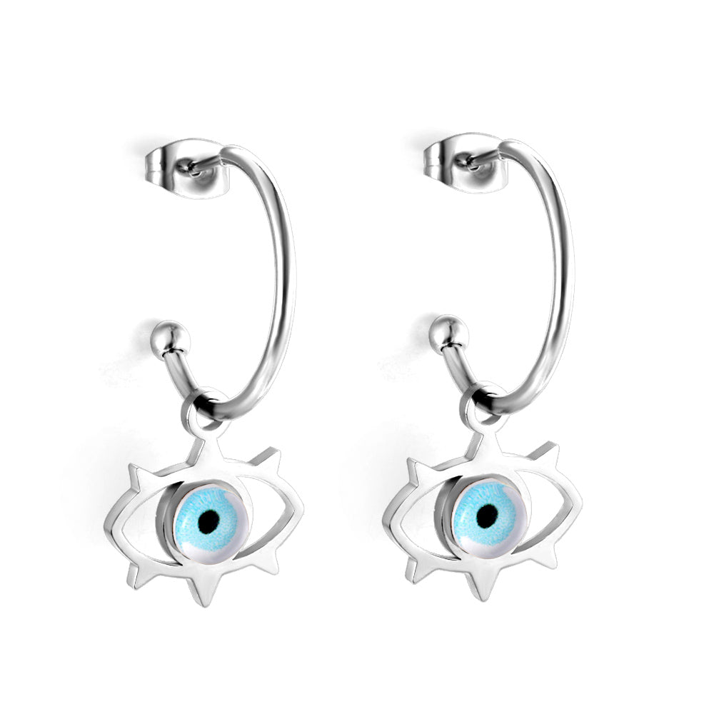 New Fashion Open Circle With Lake Blue Cat‘s-eye Earrings