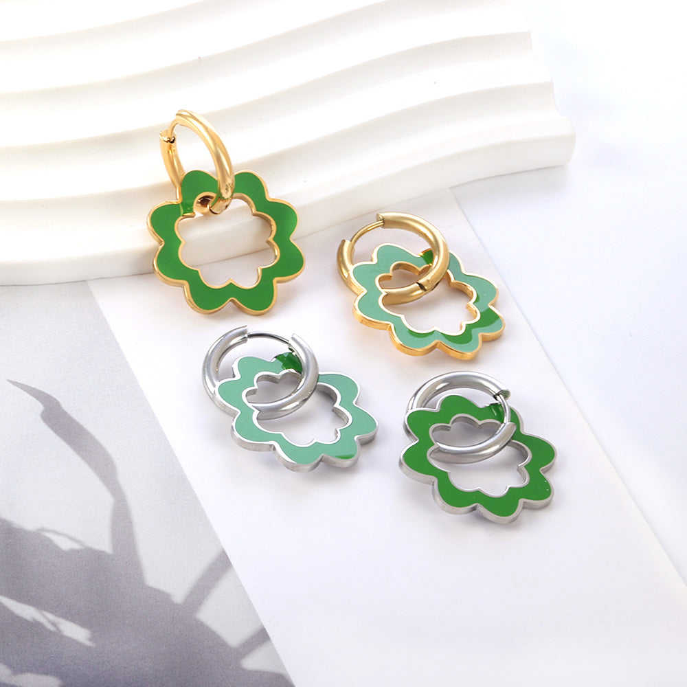 Stainless Steel Circle With Hollow Wreath Earrings For Women