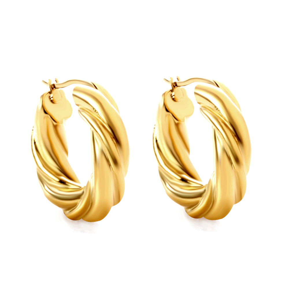 Stainless Steel 18K Gold/Steal -plated Round Twist Earrings For Women