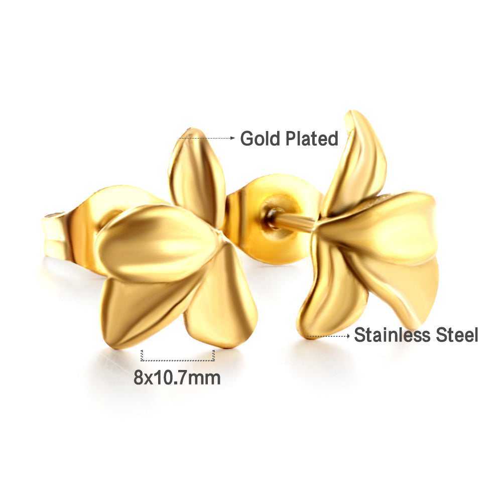 Wholesale New Fashion Stainless Steel Half-side Flower Cutting Stud Earrings