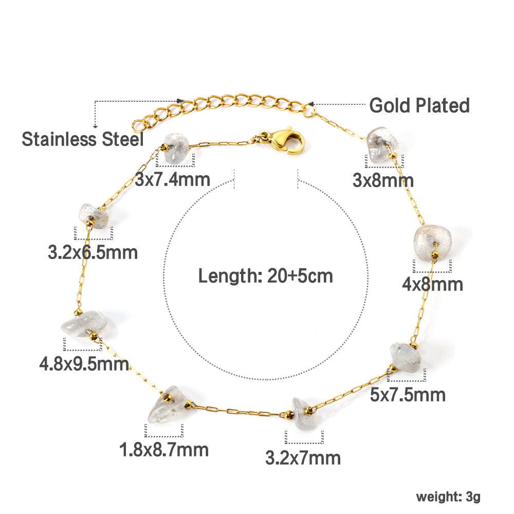 8 white & blue shaped zirconia anklets 20+5cm gold color