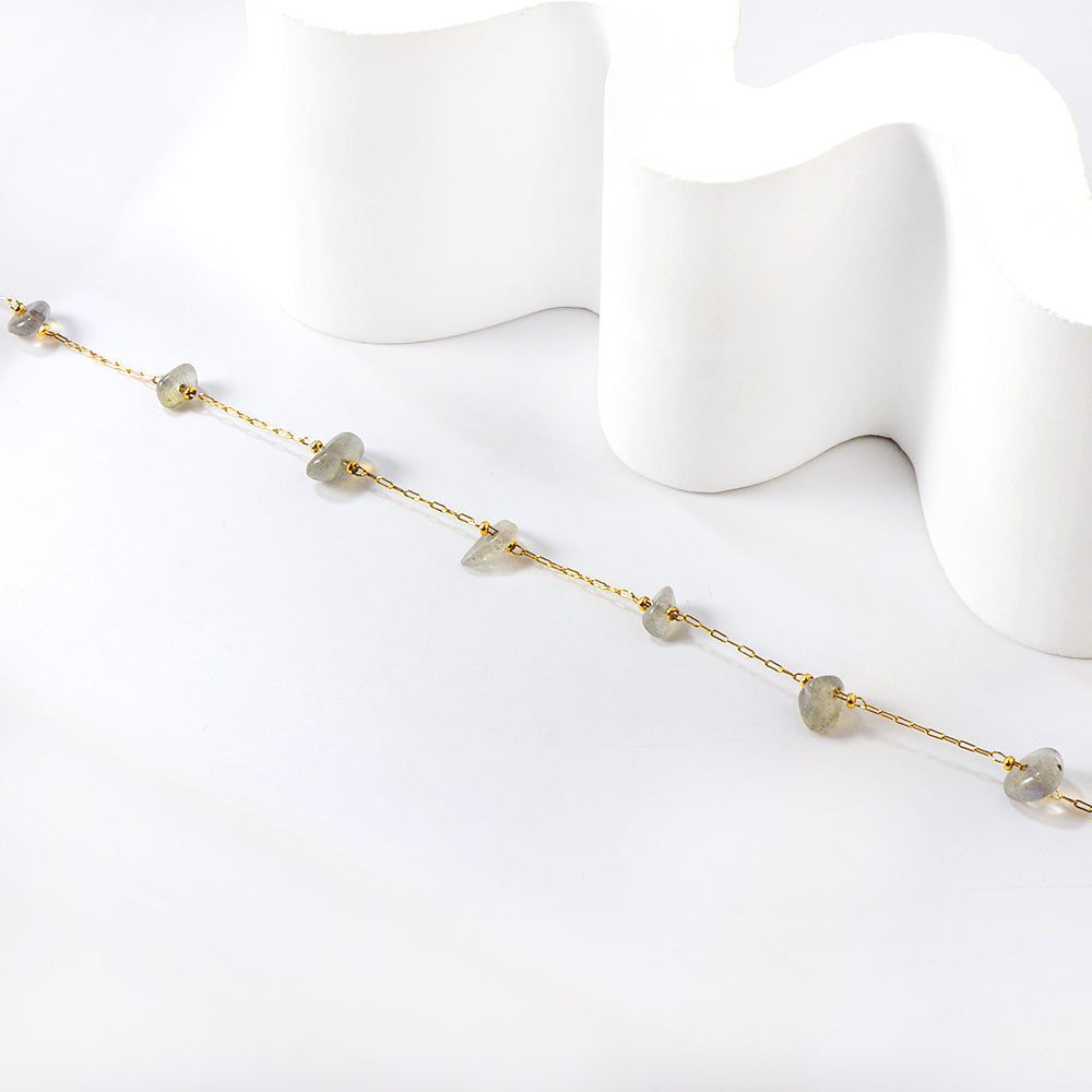 8 white & blue shaped zirconia anklets 20+5cm gold color