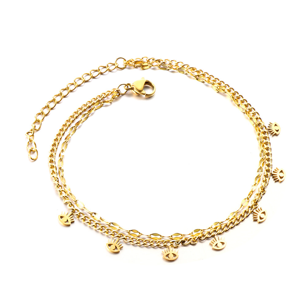 7 Eyelashes with chain + chain bipod 21+5cm gold color steel color