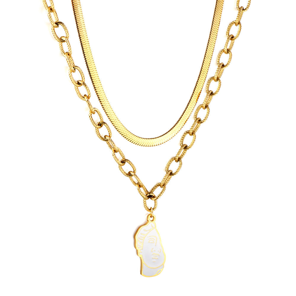 Half-side Boy White Drop Oil Accessory Double Chain Necklace