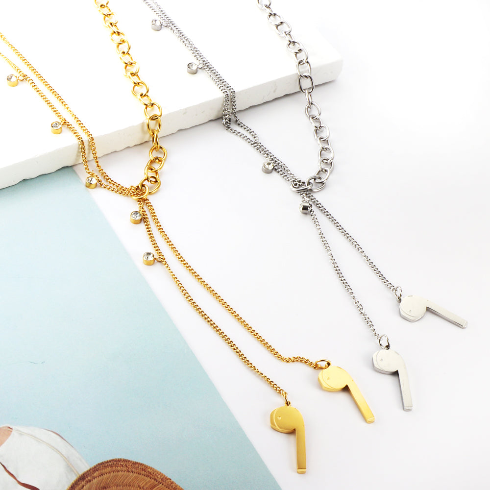 New 6 White Diamonds + 2pcs 6 Accessories + Single Side Double Chain Necklace