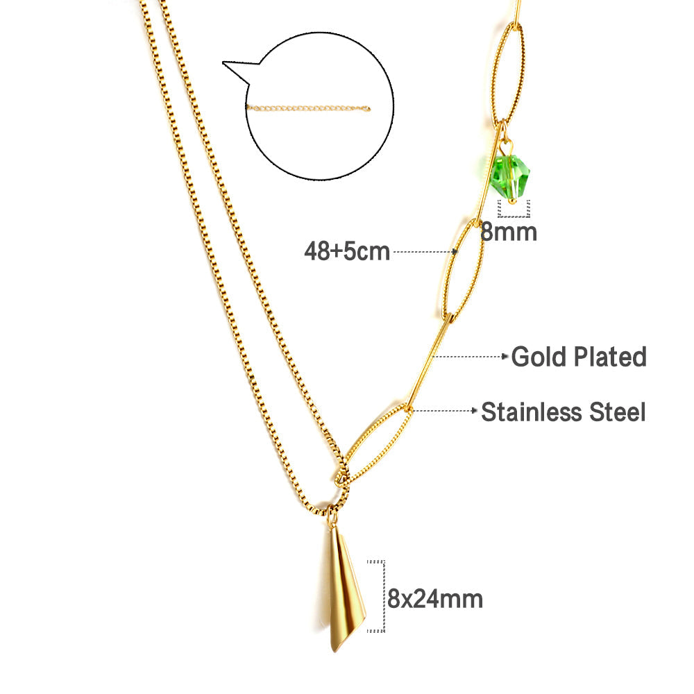 New Green Diamond+Paper Tube Shape Accessories+Single Side Double Chain Necklace