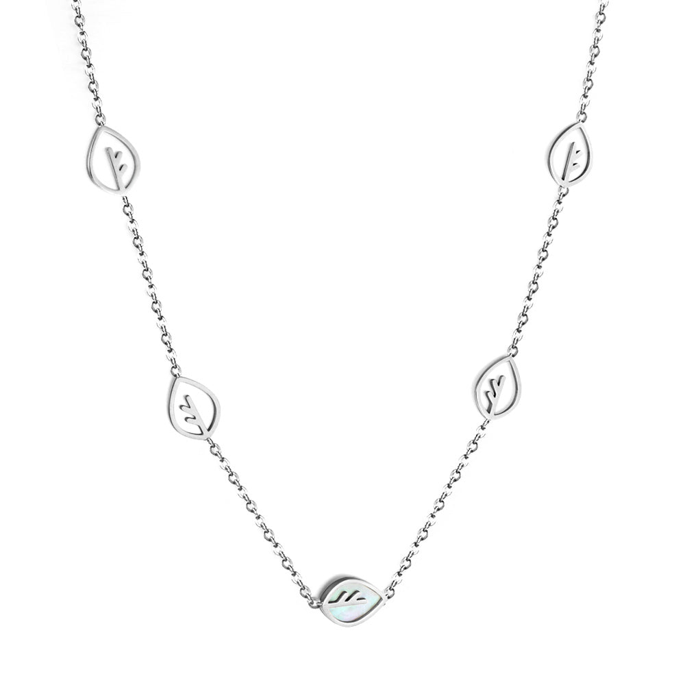 New Fashion 4 Pieces of Hollow Leaves + Leaves With White Shell Necklace