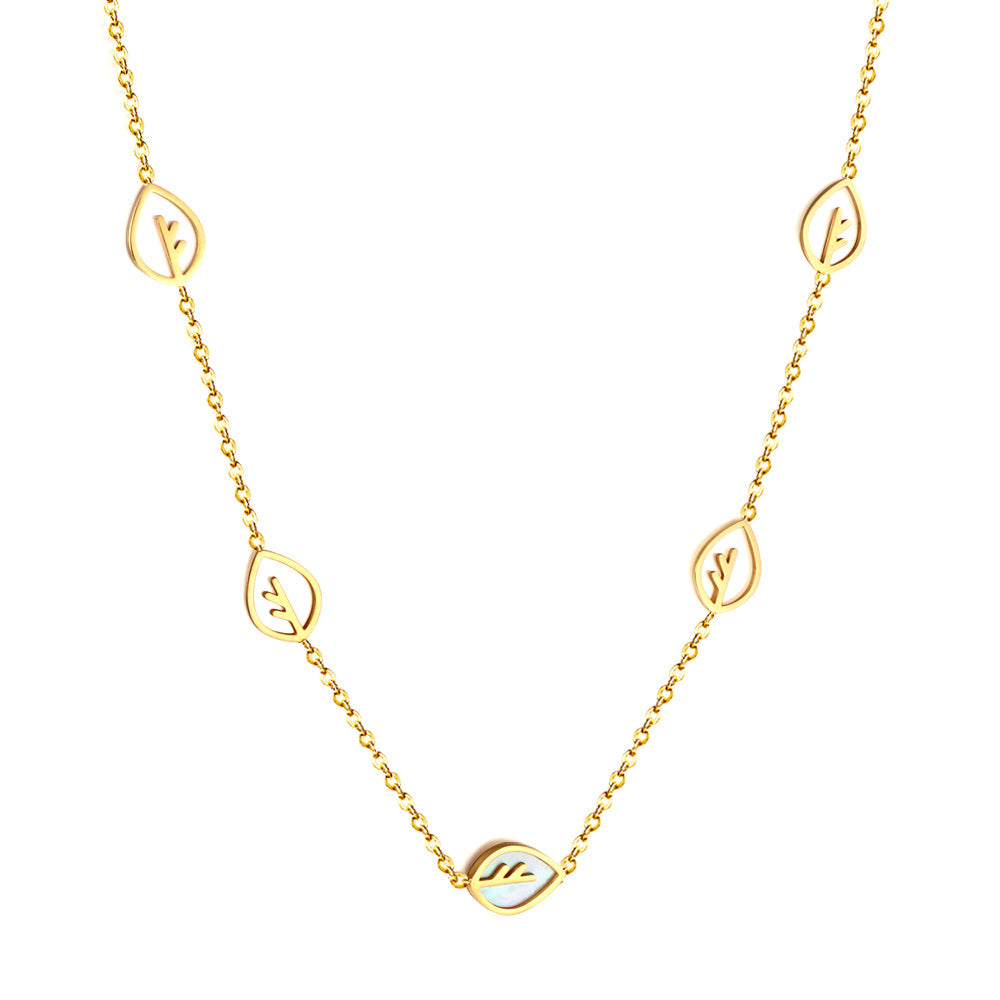 New Fashion 4 Pieces of Hollow Leaves + Leaves With White Shell Necklace