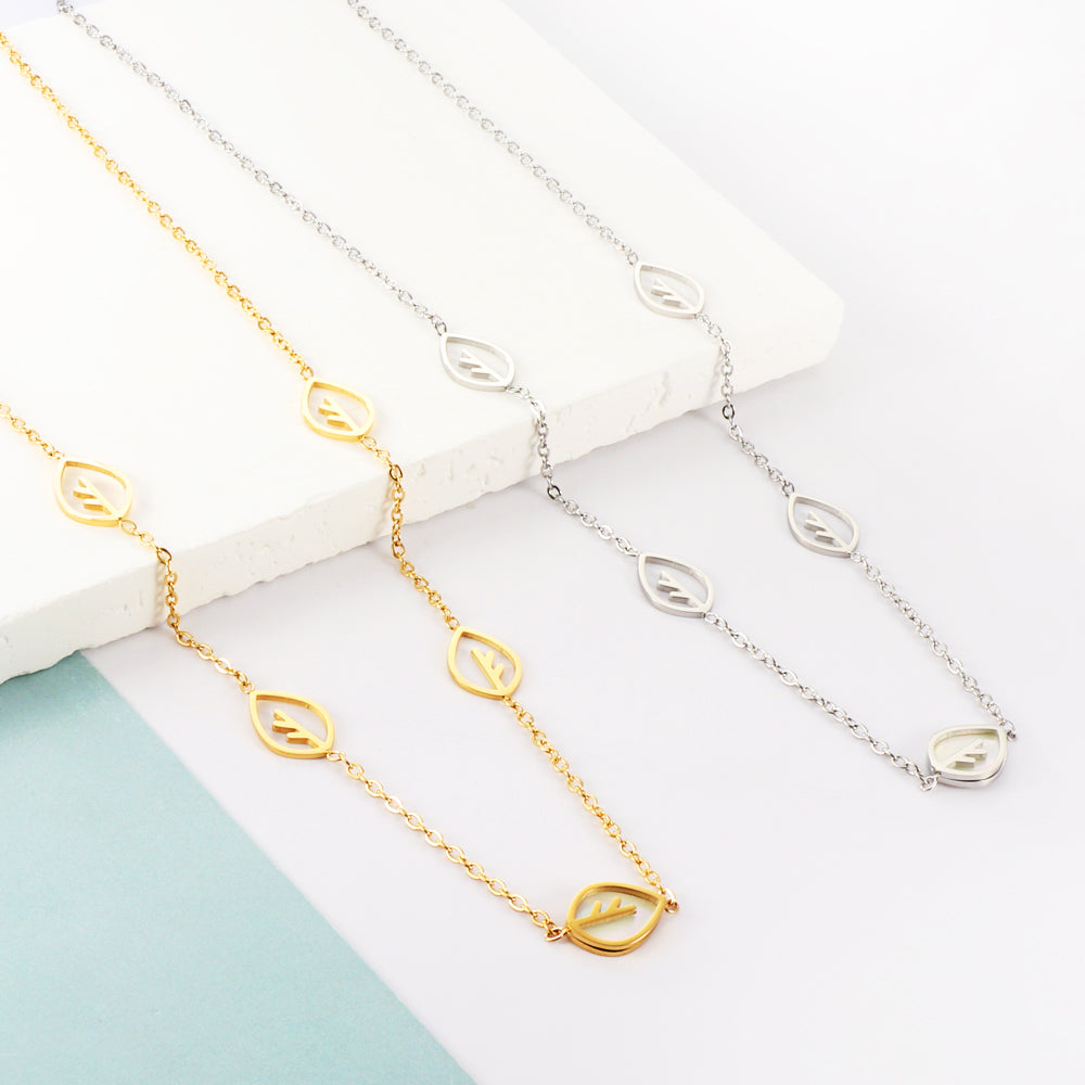 New Fashion 4 Pieces of Hollow Leaves + Leaves With White Shell Necklace
