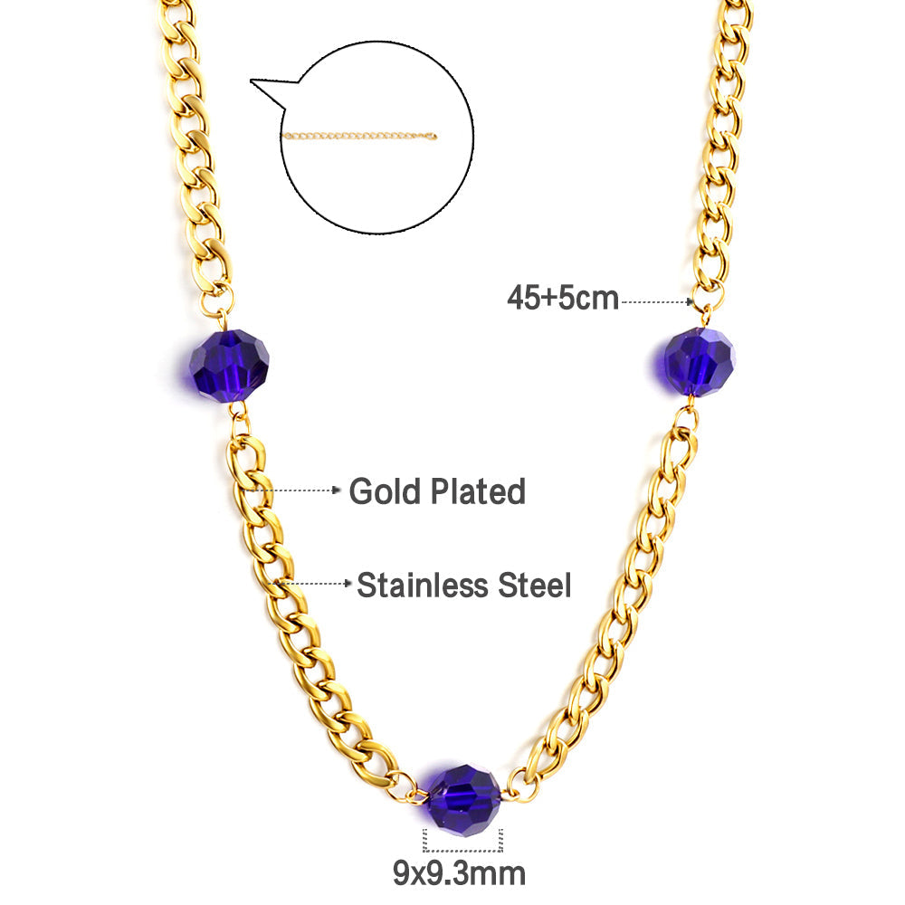New Fashion 3 Irregular Round Dark Blue Diamonds Necklace