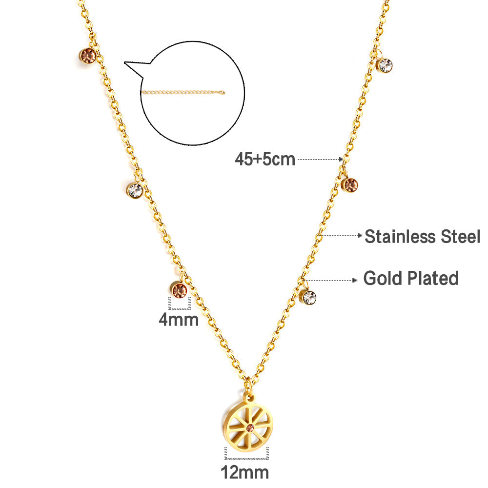 New 3 Champagne Diamonds+3 White Diamonds+Wheel Bone With Champagne Colored Diamond Necklace