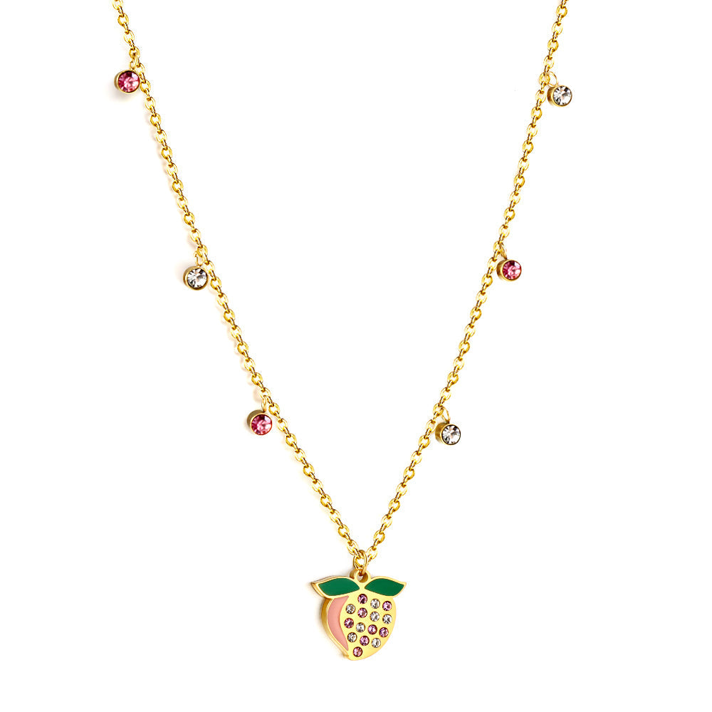 New 3 Rose Diamonds + 3 White Diamonds + Peach With Mixed Color Diamond Necklace