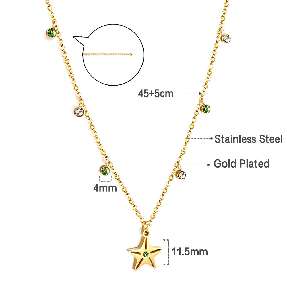 New 3 Green Diamonds + 3 White Diamonds + Star With Green Diamond Necklace