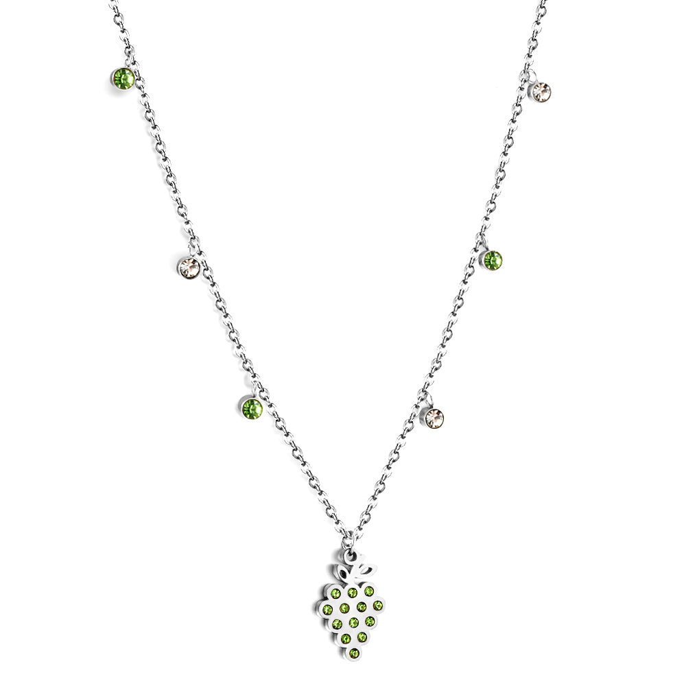 New 3 Green Diamonds + 3 White Diamonds + Grapes With Green Diamond Necklace