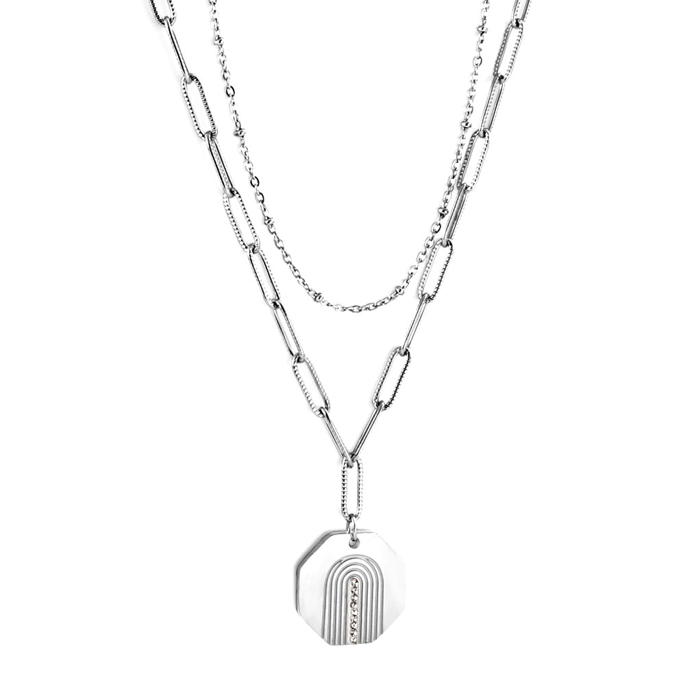 Hexagonal With Diamond Accessory Double Chain Necklace