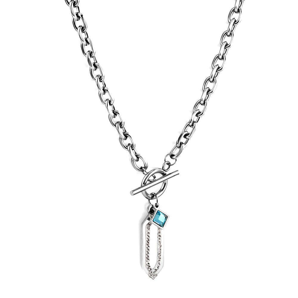 Rhombus Accessory With White Diamond+Square Lake Blue Diamond Necklace