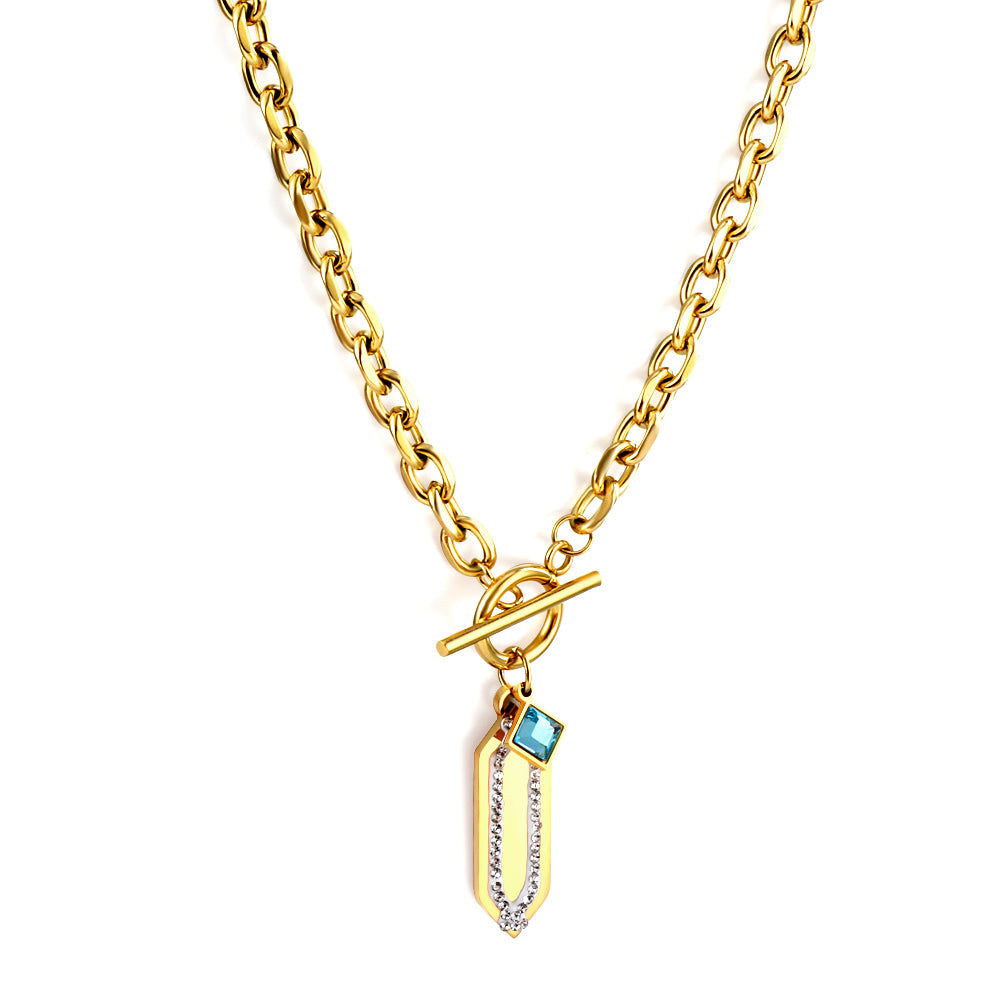Rhombus Accessory With White Diamond+Square Lake Blue Diamond Necklace