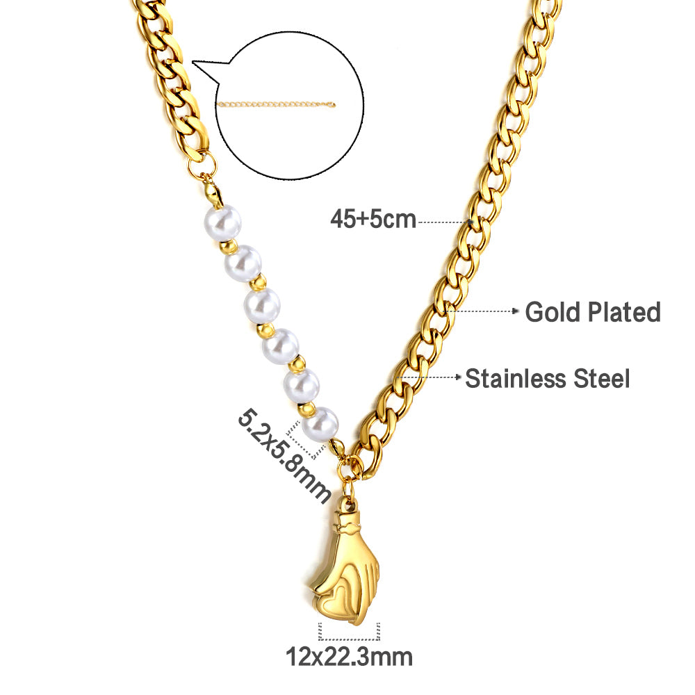 Stainless Steel 6 White Pearls+Hand Belt Loving Accessories Necklace