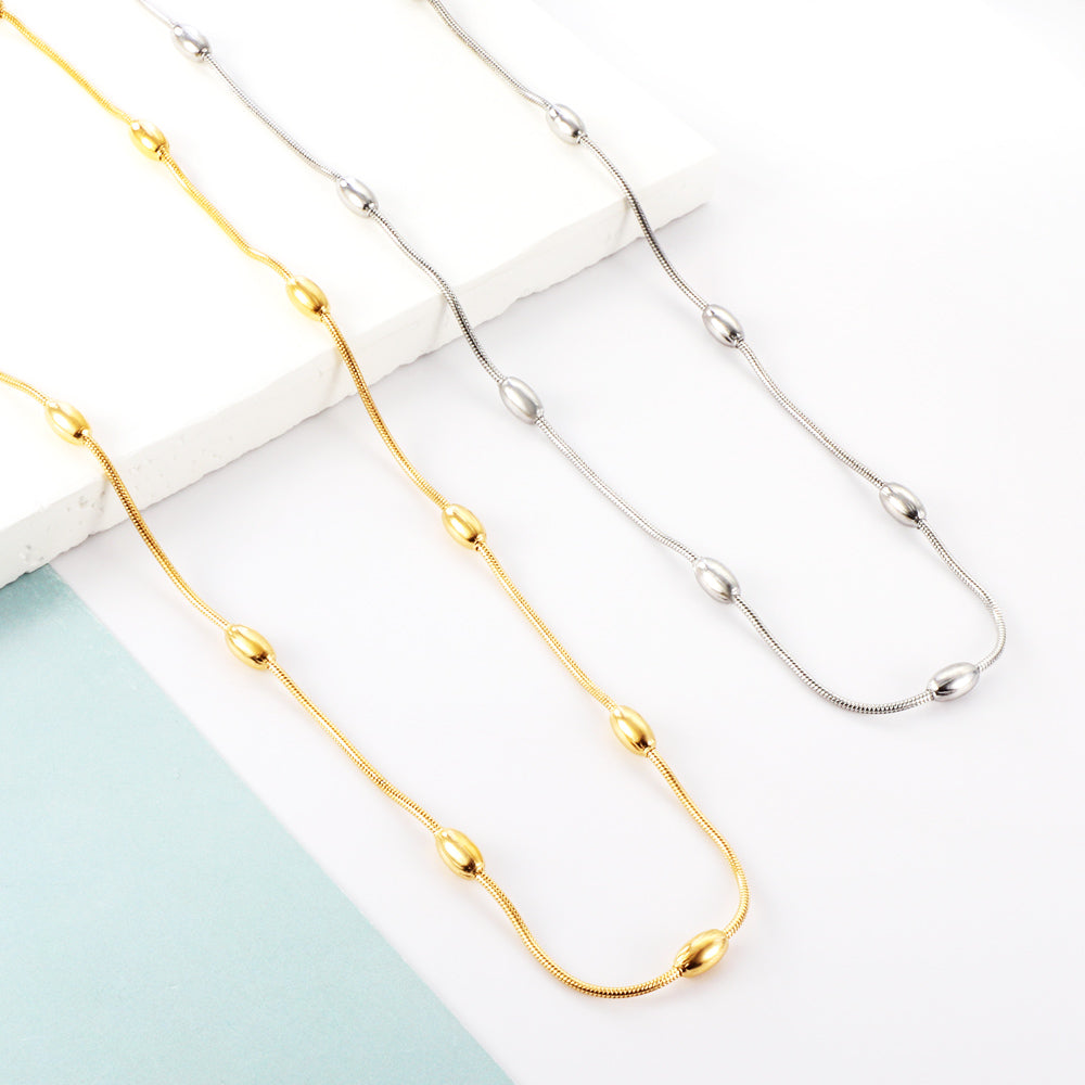 New Stainless Steel Fashion 11 Oval Steel Beads Necklace