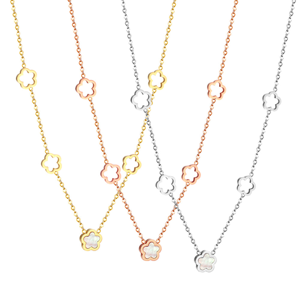 Wholesale 4 Hollow Peach Blossoms+Peach Blossom With White Shell Accessories Necklace